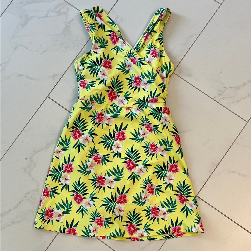 Floral Yellow Sleeveless Swim Dress